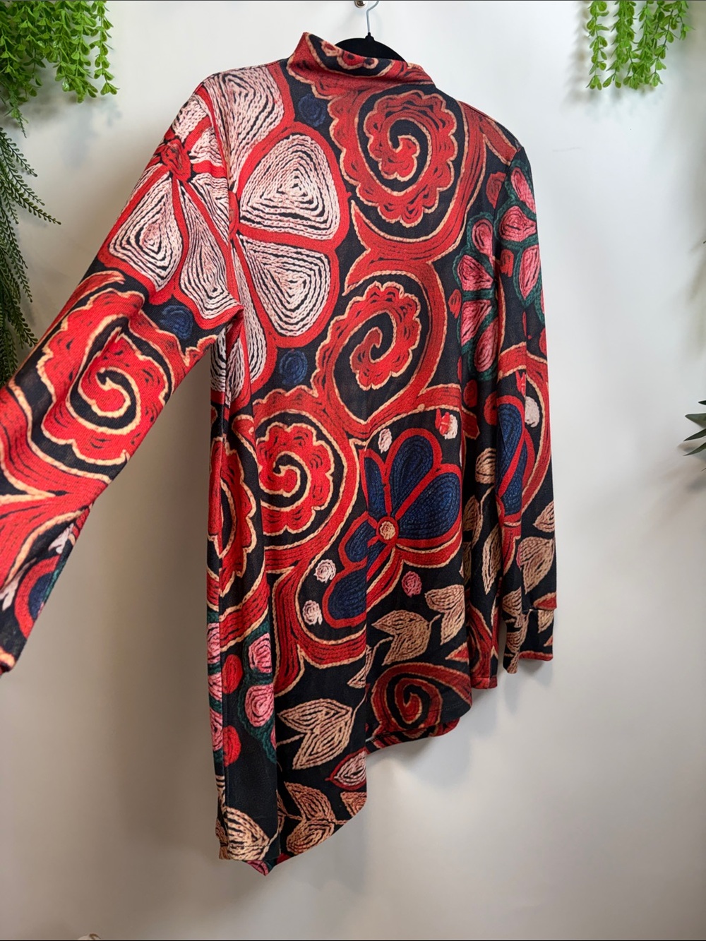 Asymmetrical Floral Turtleneck Tunic - Red & Black